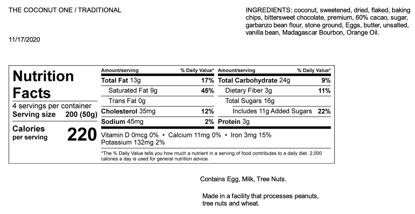 THE COCONUT ONE! COCONUT BLONDIE with DARK CHOCOLATE! 7 oz