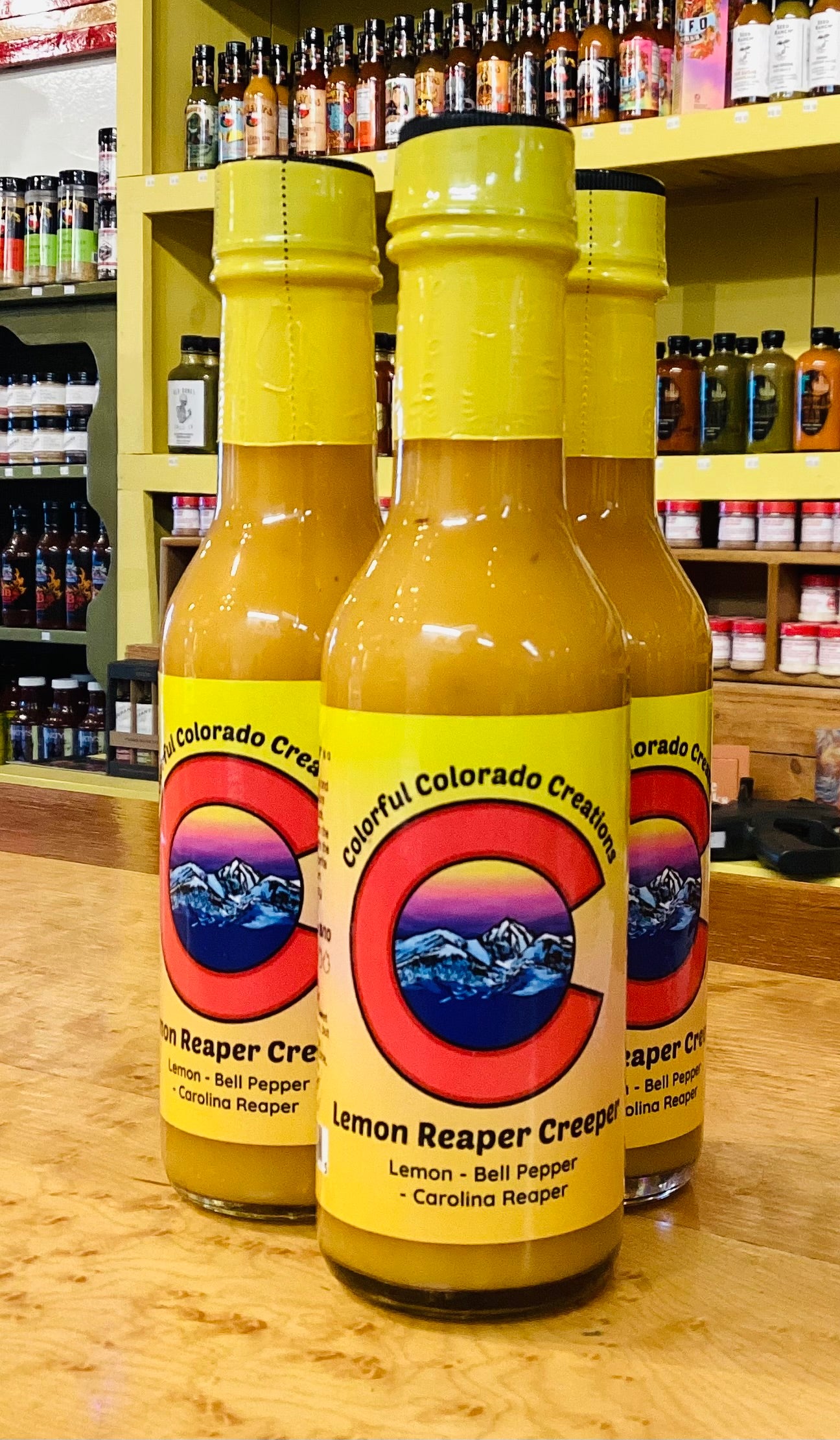 Colorful Colorado Creations Lemon Reaper Creeper Hot Sauce