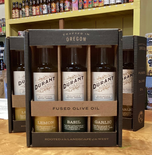 DURANT’S Infused Olive Oil Trio Box: Lemon. Basil, Garlic