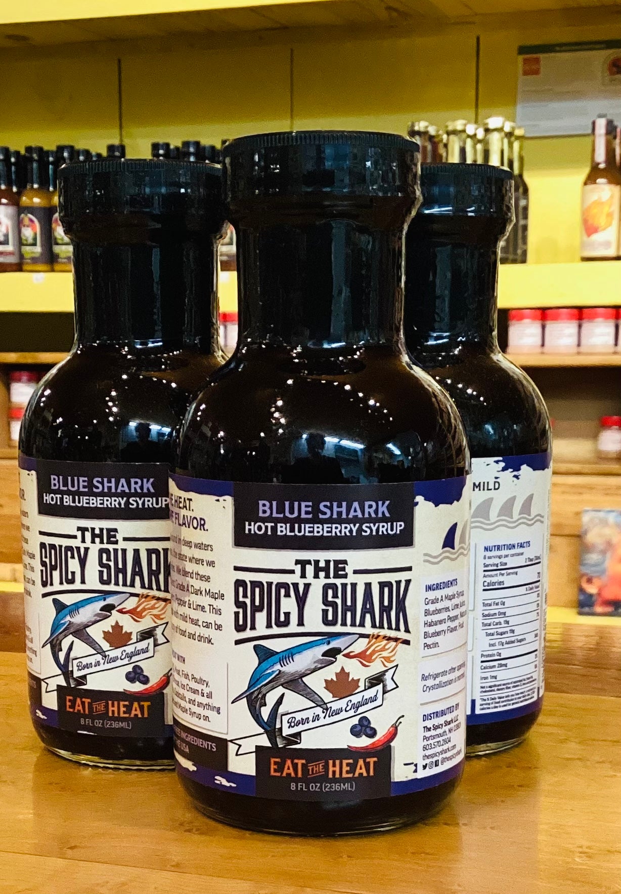 Spicy Shark! Hot Blueberry Syrup 8oz, Mild Heat